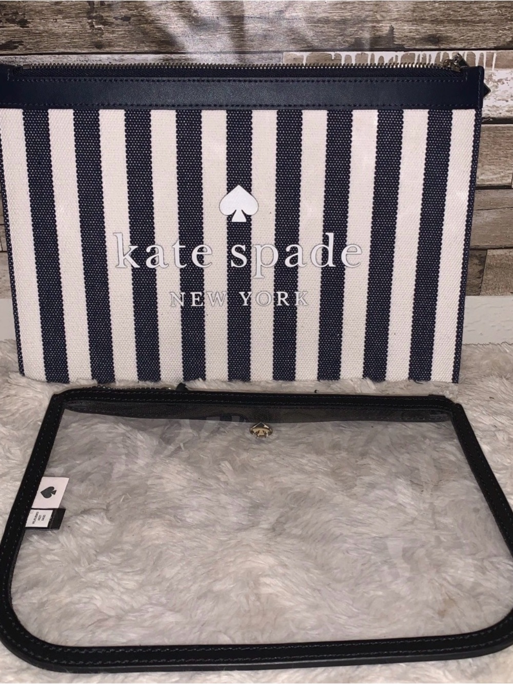 kate spade Navy and White Stripe Cosmetic Pouch Duo